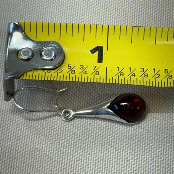 Sterling Silver 925 Red Cherry Amber Teardrop Drop Earrings Leverback Dangle - Picture 8 of 13